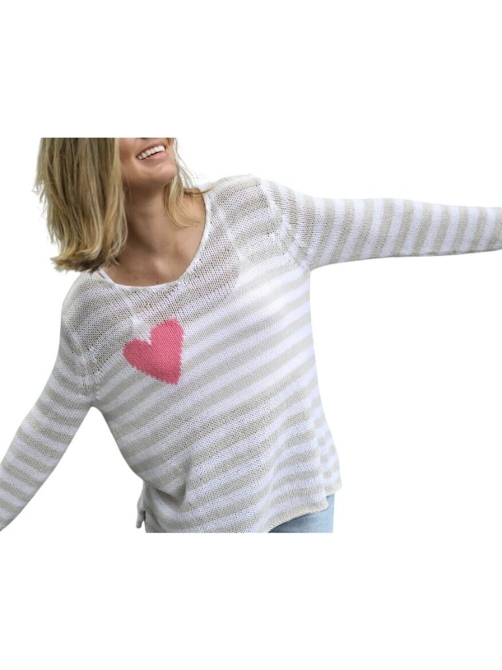 Wooden Ships Paola Buendia Eloise Heart V Cotton Sweater Medium/Large Cozy Chic